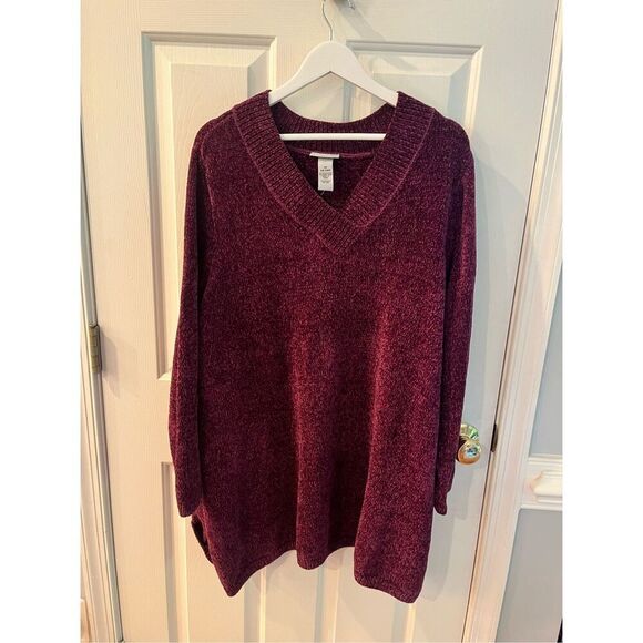 Catherine’s Burgundy Chenille V-Neck Sweater sz 3X 26/28W NWT - Picture 1 of 6